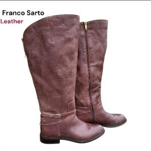 Wide CALF Franco Sarto Brown Leather Haylie Tall Ride Knee High Boot Women 10 WC